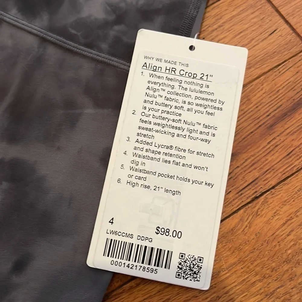 NWT lululemon align HR crop 21” diamond dye pitch grey graphite grey